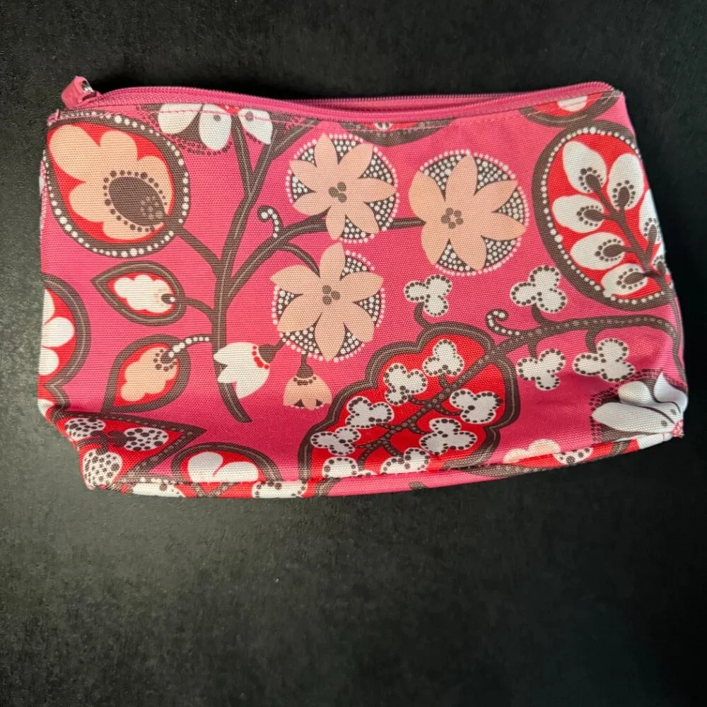 Vera Bradley floral cosmetic bag pink blossom canvas waterproof material - 357 - Picture 5 of 6